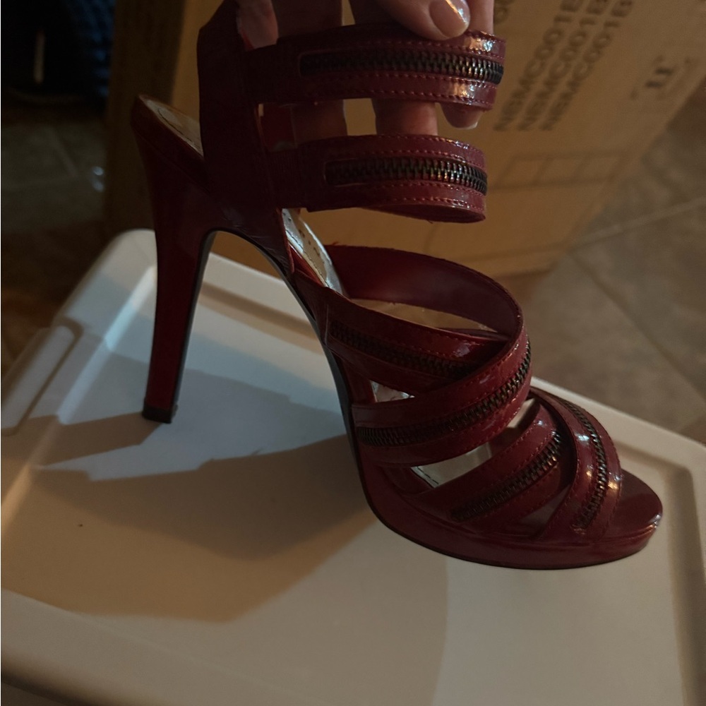 Gianni Bini Red Zipper-Trim Strappy High Heel Sandals - Picture 5 of 8